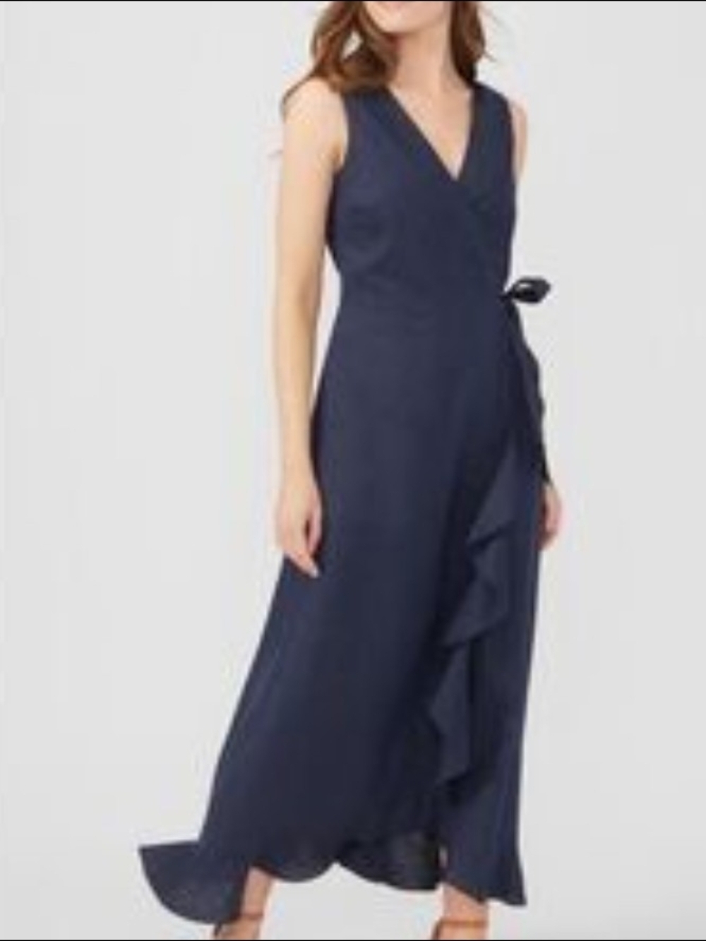 J. McLaughlin Navy Sleeveless Wrap Maxi with Ruffle